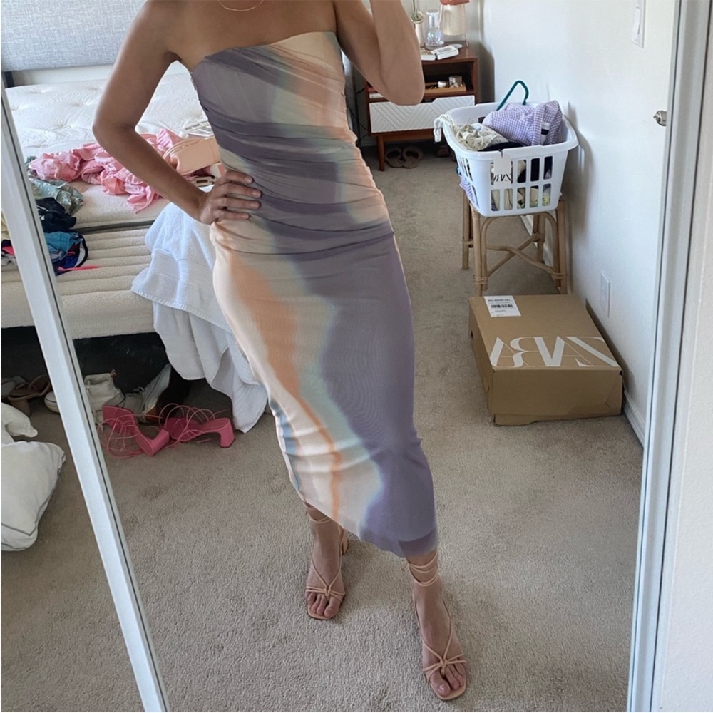 ZARA WOMAN NWT SS23 STRAPLESS PRINTED TULLE DRESS 7753/418 285/015 - Picture 3 of 9